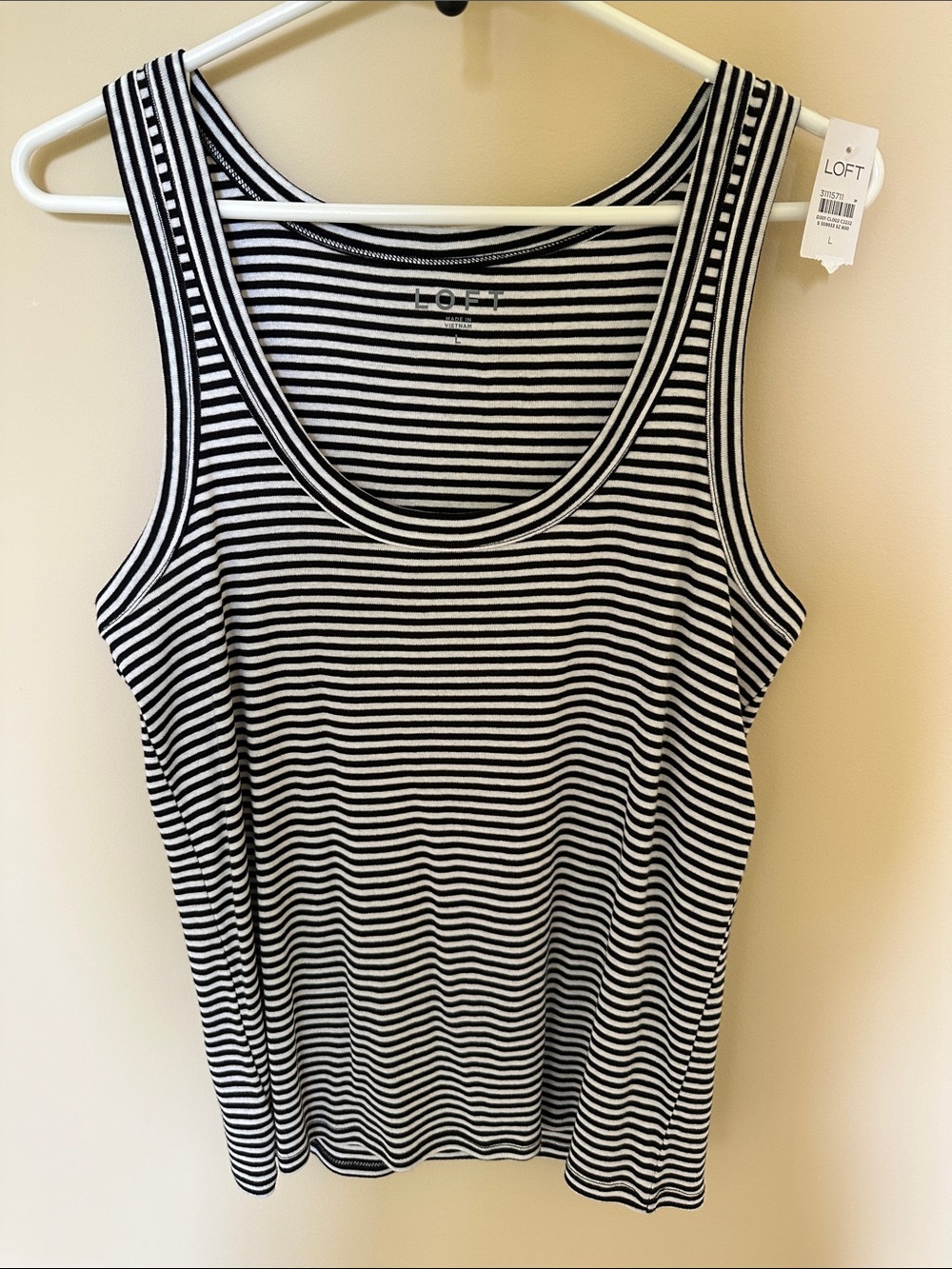 LOFT Black & White Striped Scoop Neck Tank